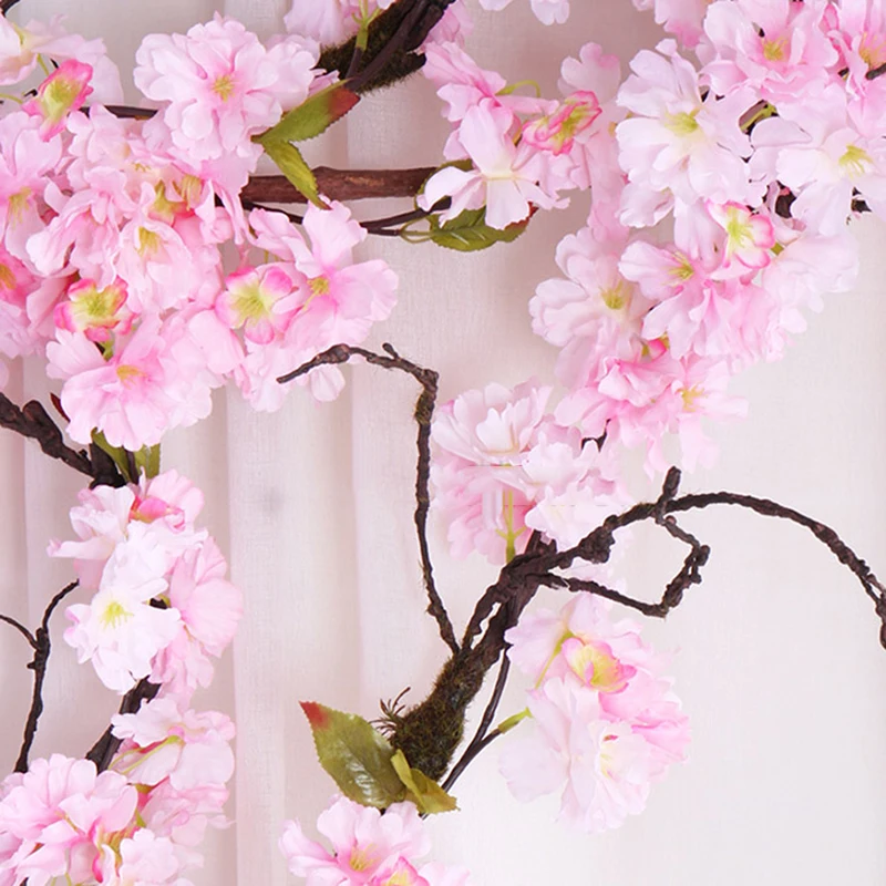 Artificial Flower Cherry Blossom Wedding Garland Vine Leaf Hanging Decor Home