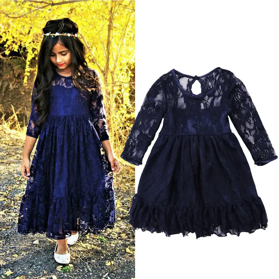 2 7Y Toddler Kids Baby Girl Clothes Lace Dress Tutu Princess Long