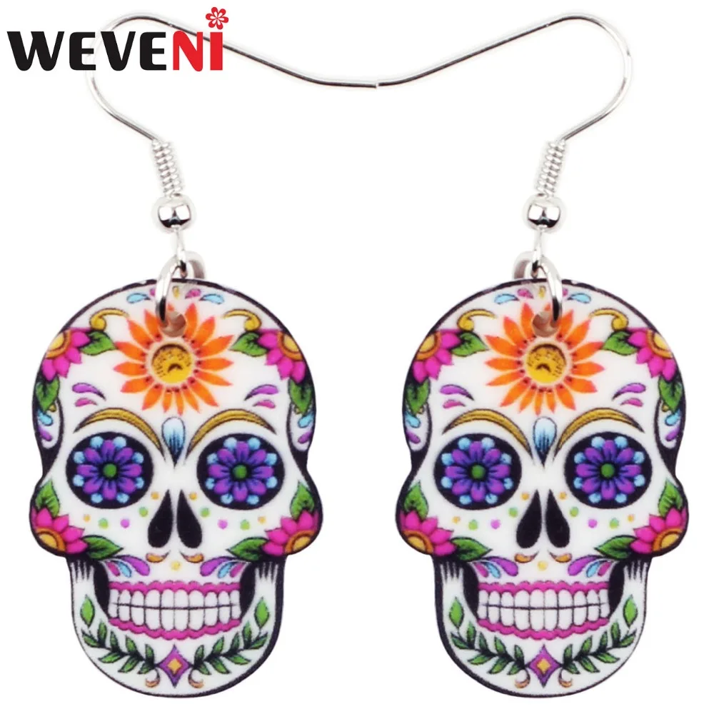 

WEVENI Acrylic Dangle Drop Halloween Skeleton Skull Earrings Big Long Punk Fashion Jewelry For Girls Women Ladies Wholesale