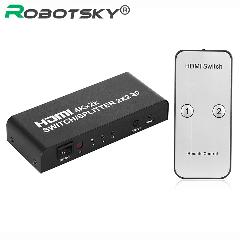 

4K*2K 2160P 2x2 HDMI Switcher 2 In 2 Out HDMI Switch Splitter & Remote Control with CR2025 Battery for XBOX PS3 PS4 Projector