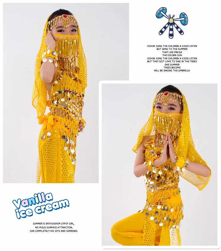 Детский набор костюма для танца живота танец живота Детский костюм танец живота девушки Болливуд индийский Египет представление топ брюки вуаль