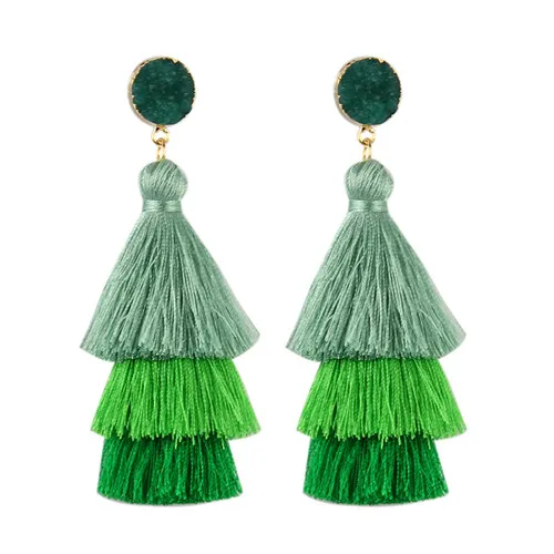 Bohemian Green Beaded Tassel Drop Earrings for Women Big Statement Earrings Female Wedding Fringe Hanging Earings - Окраска металла: 20