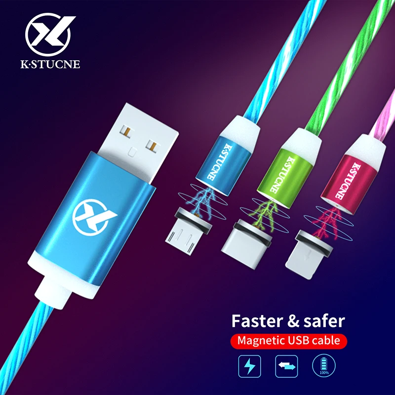 Magnetic Micro USB Cable LED Luminous Charging For Android Samsung Huawei Xiaomi Mobile Phone Cables 2A