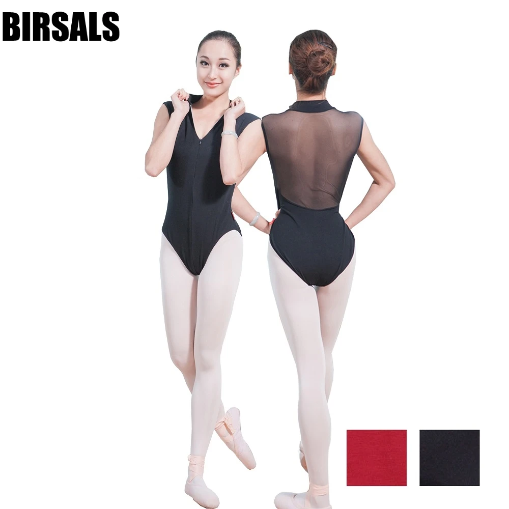 adult mock turtleneck zip front back powermesh training dance costume leotards girls ballerina ballet leotards CS0160