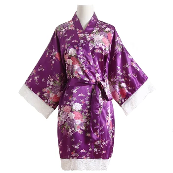 

Print Flower Chinese Female Robes Satin Sleepwear Wedding Bride Bridesmaid Dressing Gown Mini Nightdress Lounge Home Wear