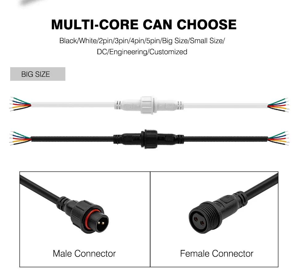 2pin/3pin/4pin/5pin/DC Светодиодные ленты Водонепроницаемый разъем светильник Удлинительный кабель черный/белый провод мужского и женского пола 40/60/100/200/300 см