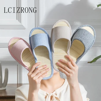 

Home Bamboo Slippers For Women Summer Indoor Couple Beach Slippers Comfortable Women/Men Unisex House Shoes Cotton and Linen
