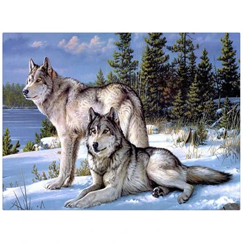 

Full Drill Square Diamond 5D DIY Diamond Painting "Two Wolves" Diamond Embroidery Cross Stitch Rhinestone Mosaic Painting KBL