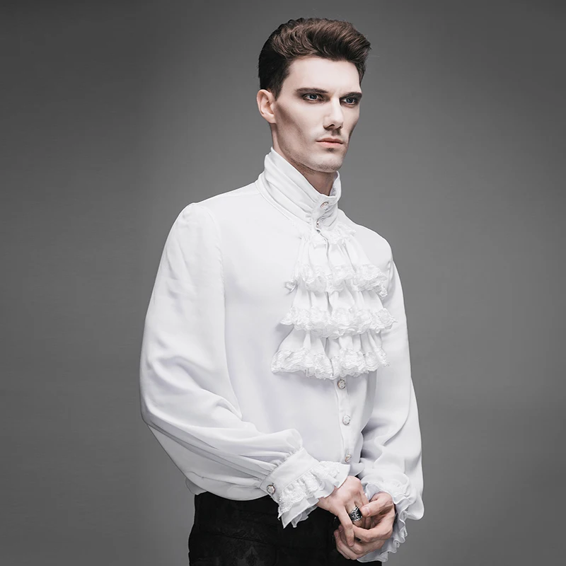 Мужская рубашка винтажная в стиле бохо хип хоп с надписью Jabot WHITE SJM127|Рубашки для