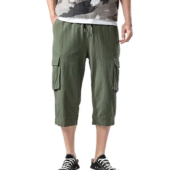 

Men Shorts Fashion Summer Casual Solid Drawstring Solid Cotton and Linen Shorts pocket Regular Fit Trousers fashionable c0429