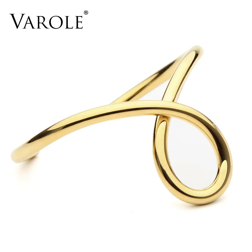 VAROLE Simple Lines Exaggerated Bracelets Bangles for Women Cuff Bangle Gold Silver Colors Noeud Armband Pulseiras