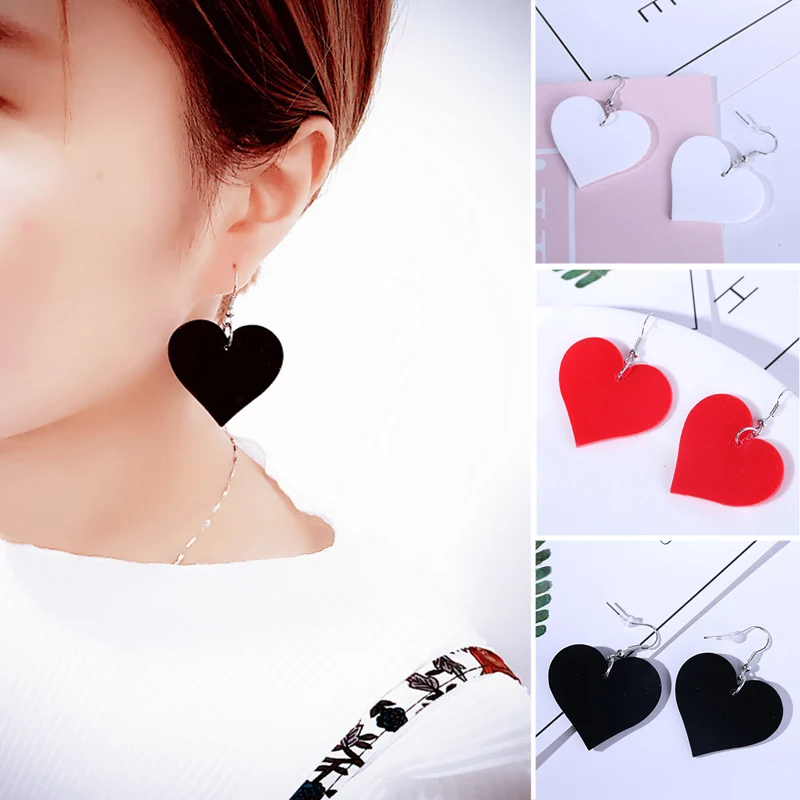 

Fashion 1Pair New Acrylic Red Black Heart Earrings For Women Party Gift