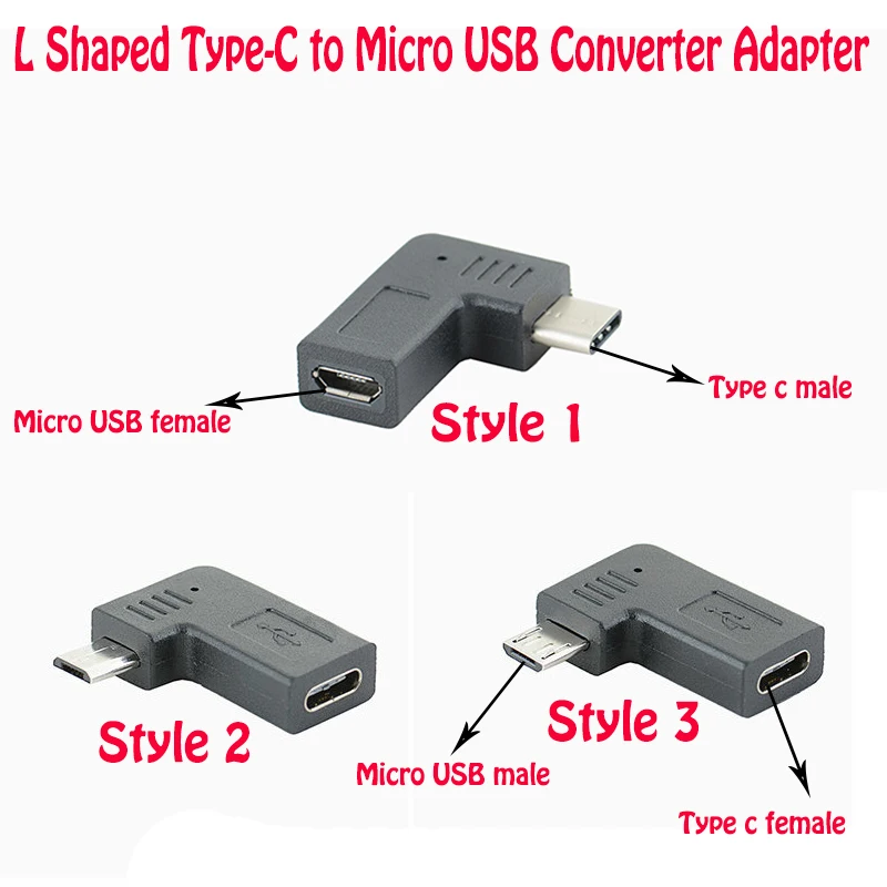 ShineBear 2Pcs/Set L Shaped Mini USB Female to Micro USB Male 90 Degree Right Left Angle Adapter Connector Black Cable Length: Other 