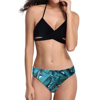 

Ladies print sexy slim-cut swimsuit backless halter off shoulder Push up Padded Bra bearwear Swimwear Set 40mr14