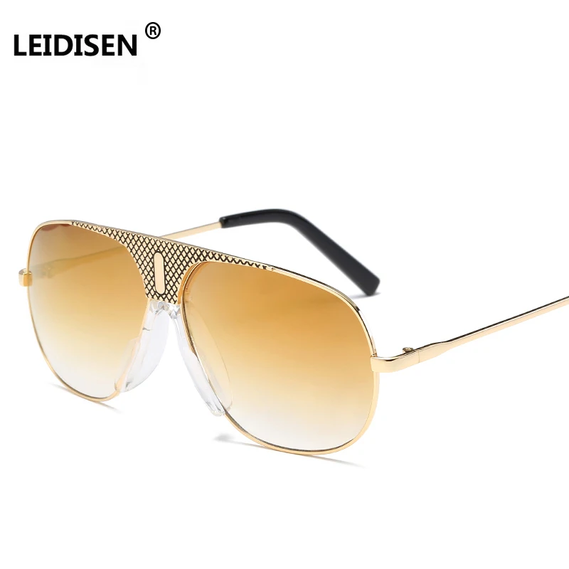 

LEIDISEN Brand Designer Steampunk Square Sunglasses Men Flat Top Metal Gold Oversized Retro Sun glasses Luxury Male UV400 Shades