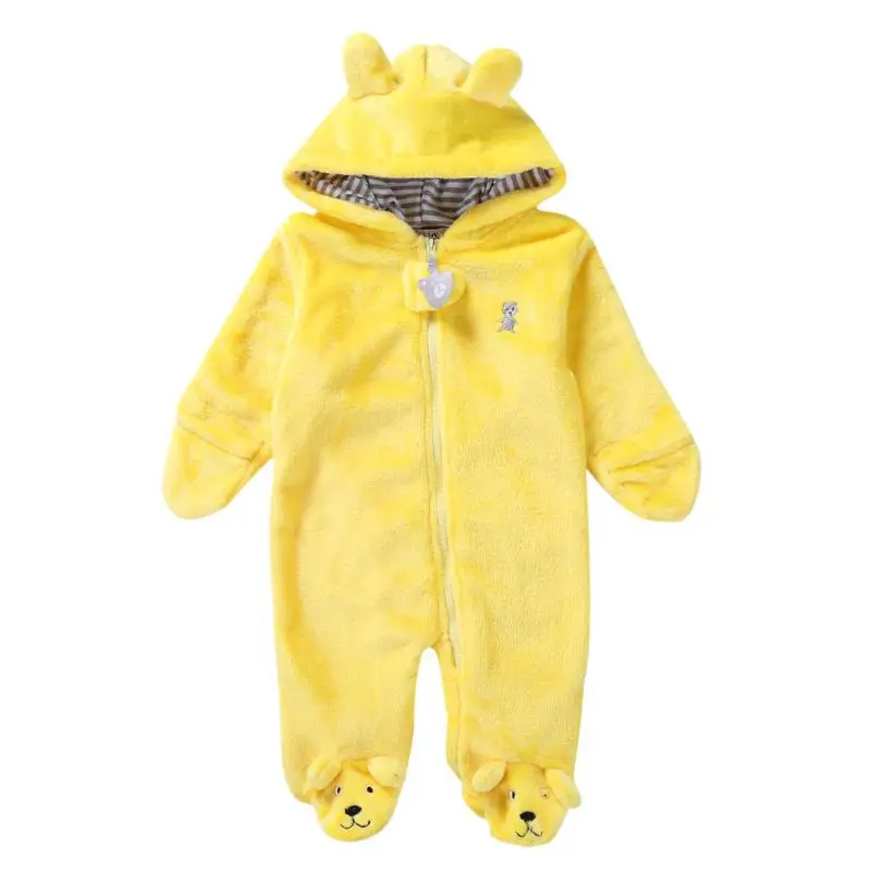 Демисезонный для маленьких мальчиков и девочек детские комбинезоны Фланель одежда для малышей с мультяшными животными комбинезон, детская одежда, Пижама - Цвет: Цвет: желтый