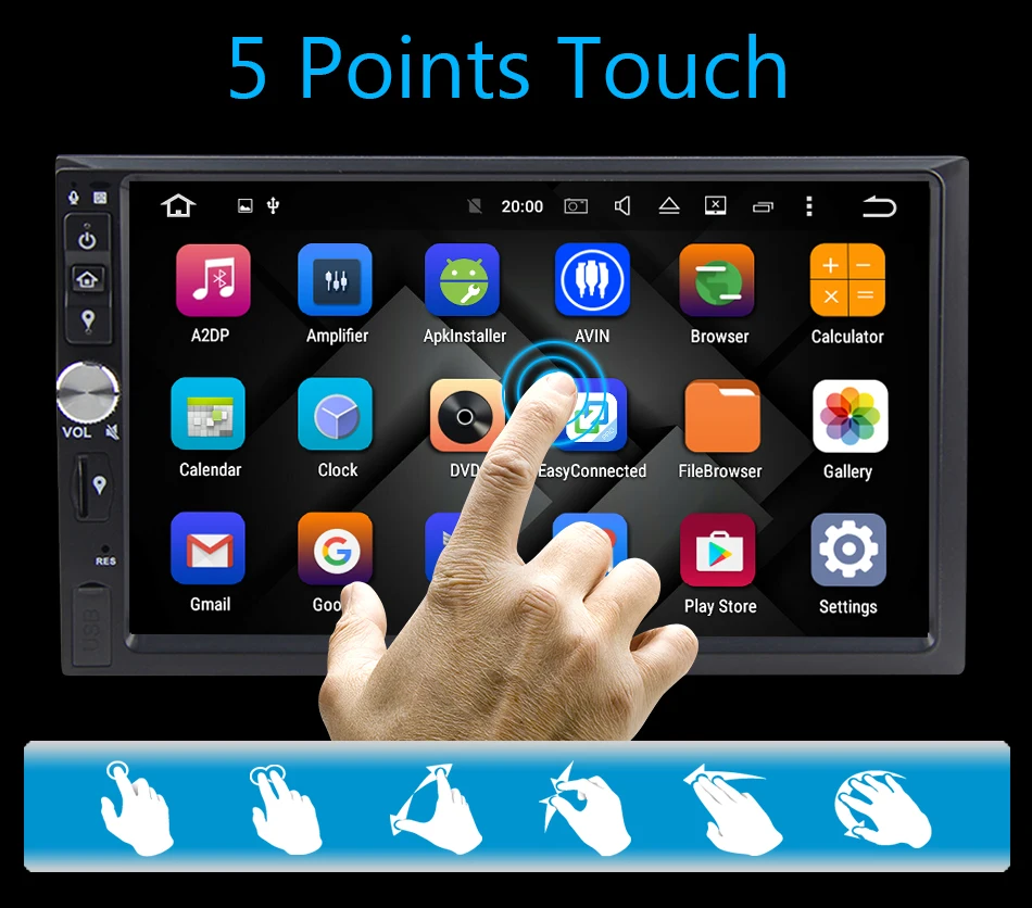 Flash Deal Eunavi 2 din android 9.0 16g Memory Touch Screen 7 Inch HD Car Bluetooth Player Button 2 DIN Universal Car radio GPS Navigation 8