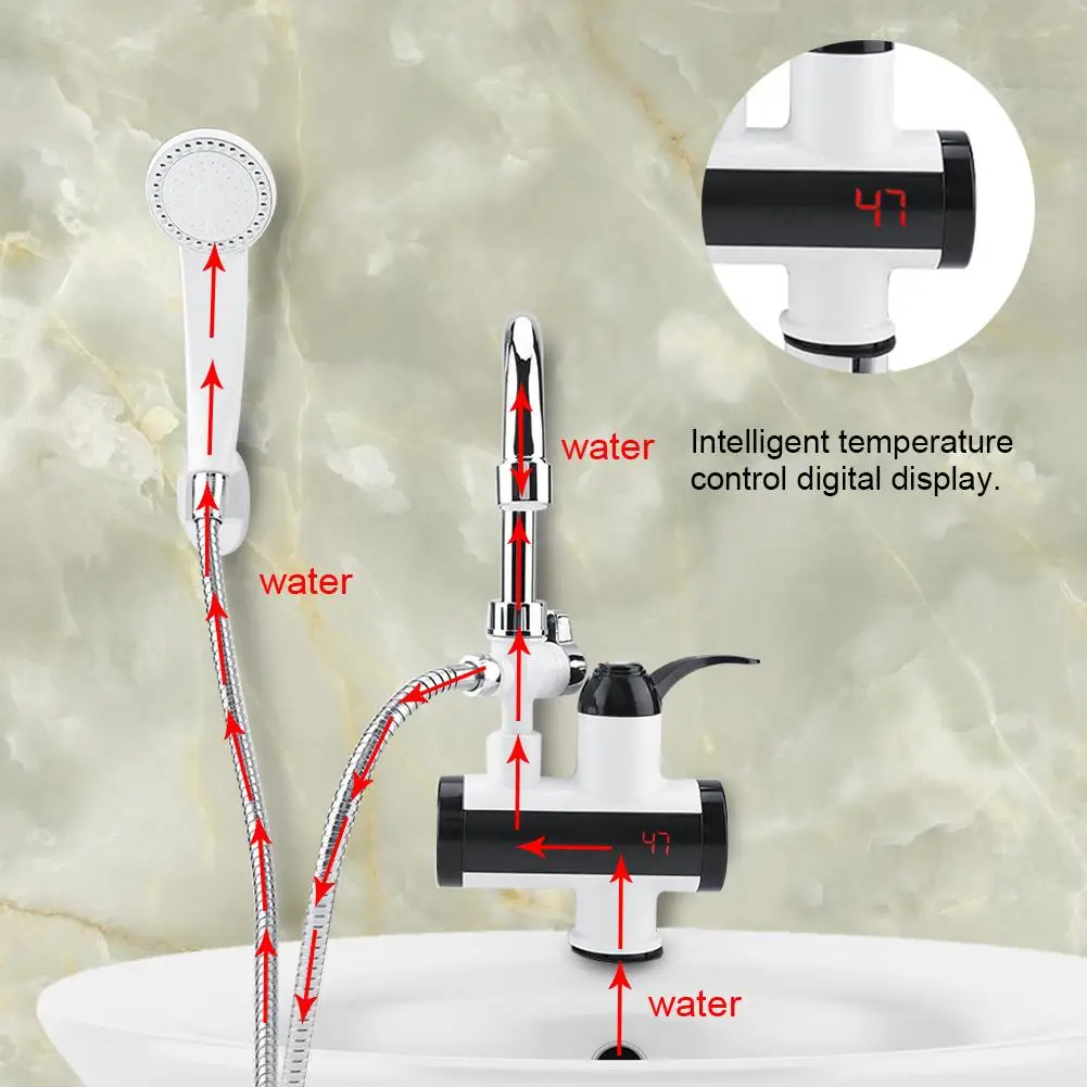 220 В мгновенный дозатор крана горячей и холодной воды Температурный нагреватель дисплея нагревательный кран+ Ручная насадка для душа набор 50 Гц EU Plug