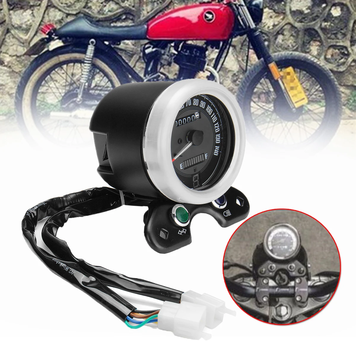 

Motorcycle Retro Odometer Speedometer Oil Gauge LED Signal Light Odometer Gear Display USB Charger For Honda CG125 Cafe Racer