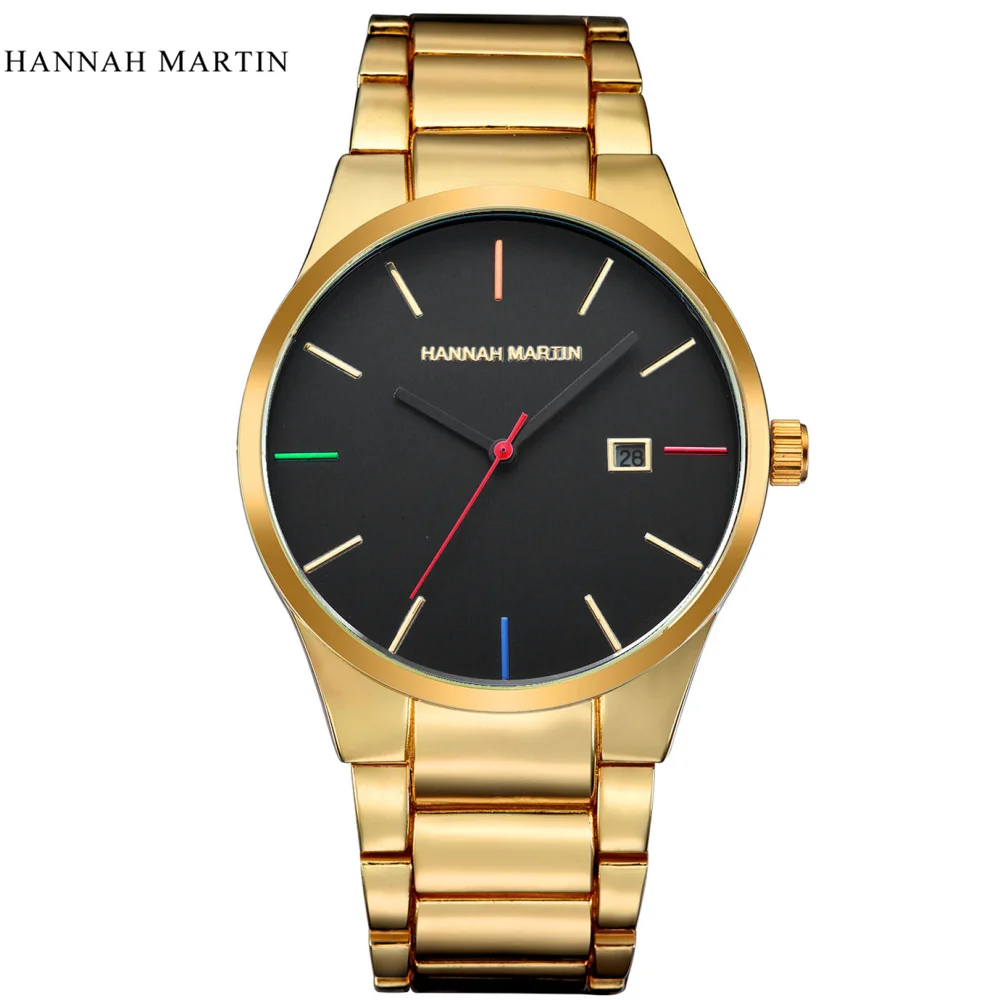 Новый HANNAH Martin модные часы Роскошные полный сталь часы для мужчин часы лучший бренд Авто Дата часы для мужчин часы saat relogio masculino