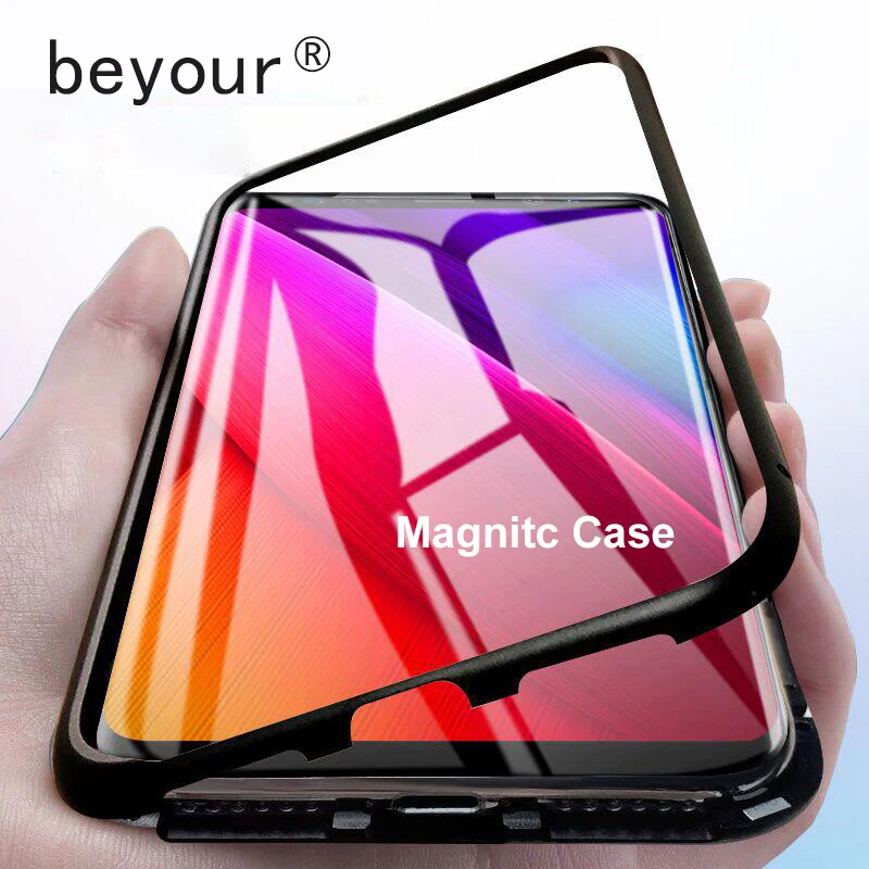

Magnetic Phone Case For Samsung Galaxy S7 Edege S8 S9 Plus Note 8 9 Coque Luxury Magnet Metal Back Glass Cover Cases