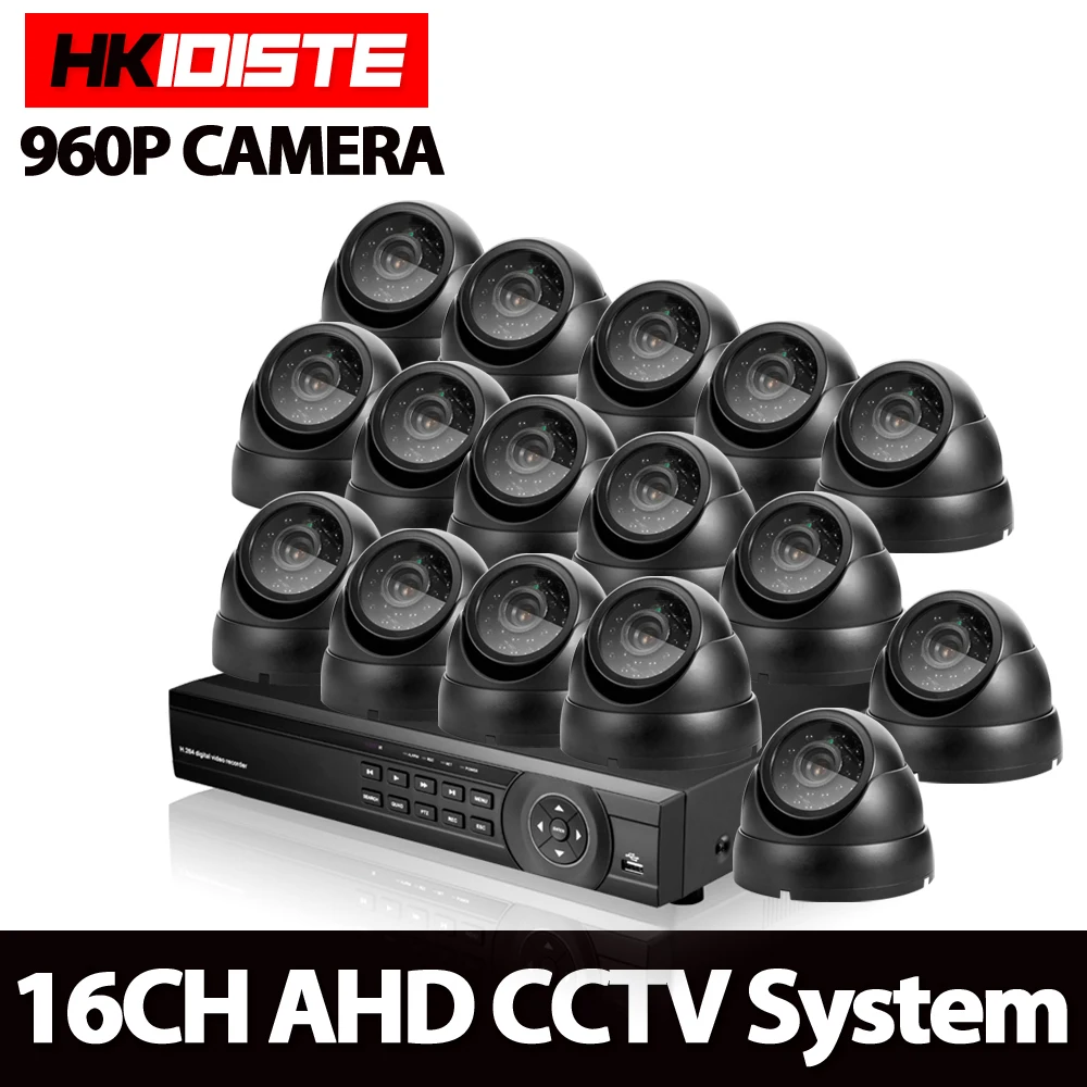 HKIXDISTE indoor Security Camera System 960P AHD 16CH 1080P CCTV DVR Surveillance HDMI 1080P Output 16*960P IR Dome Camera Kit