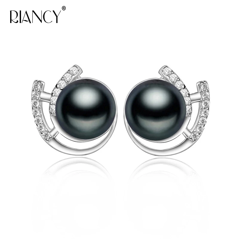 

Summer New Arrival Women Pearl Earring Fine Earring Shinning Zircon Genuine Natural black Freshwater Pearl Earring For Women