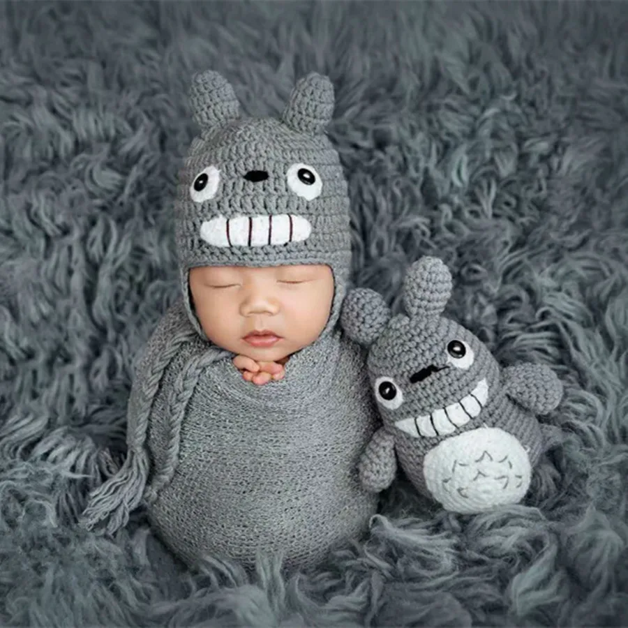 Newborn Photography Props Cute Baby Hats Caps Cartoon Totoro Toy Set Infant Knit Hat Baby Photo Prop Accessories Cap Fotografia newborn photography props cute baby hats caps cartoon totoro toy set infant knit hat baby photo prop accessories cap fotografia