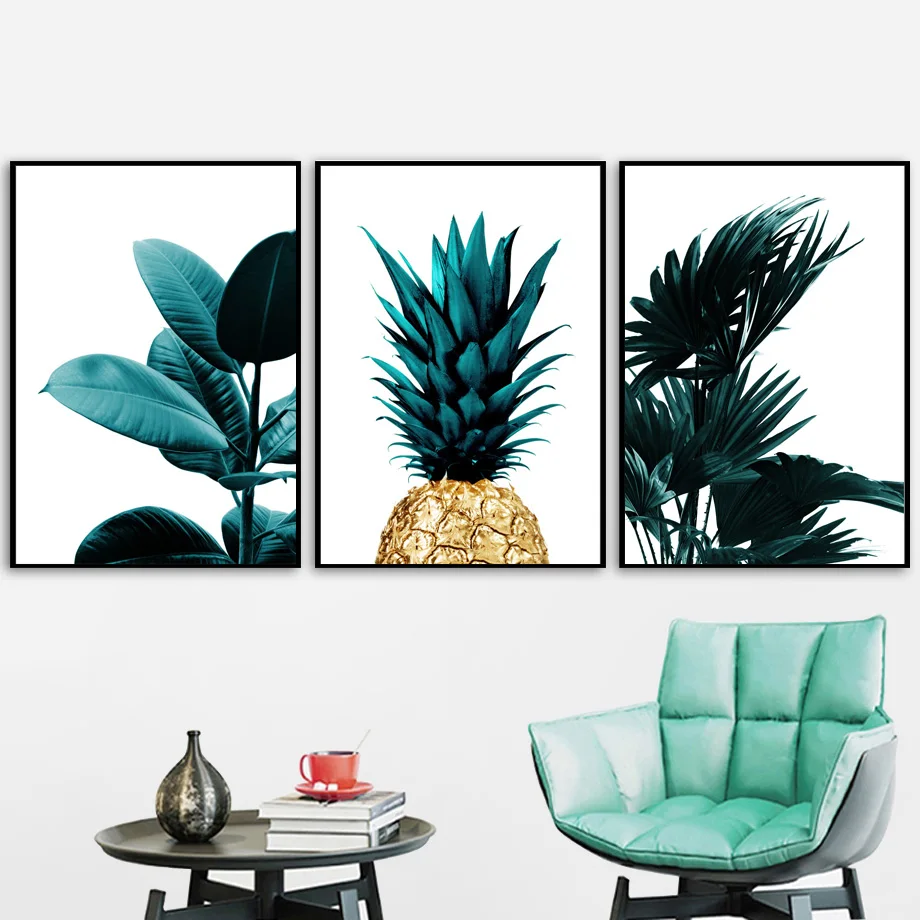 Us 3 04 38 Off Green Palm Leaves Gold Pineapple Nordic Posters And Prints Wall Art Canvas Painting Wall Pictures For Living Room Bedroom Decor In