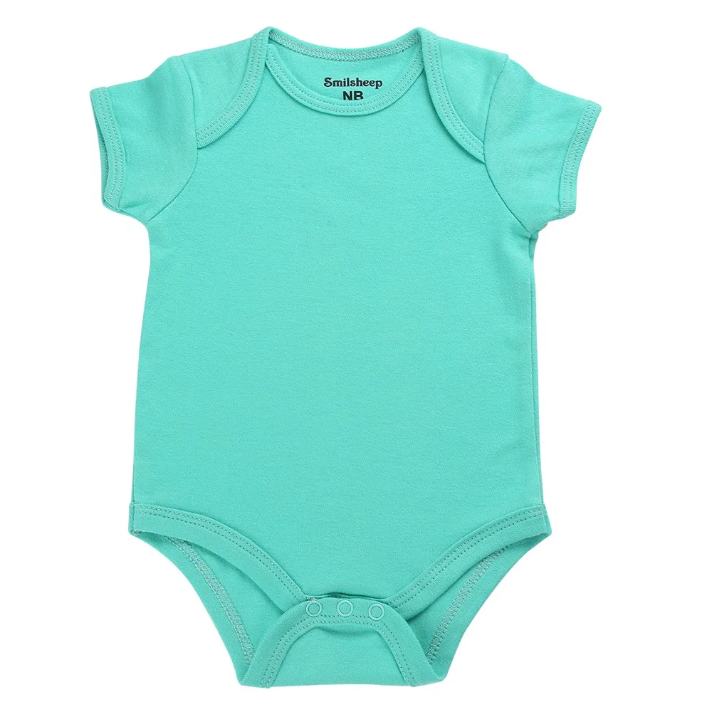 Hot Sale Solid Blue Cotton Short Sleeve New Born Baby Boy Clothes