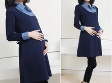 2015 Winter Autumn Denim Patchwork False Two Pieces Maternity Dresses for Pregnant Women,Long-sleeved Dress Pregnancy Clothes
