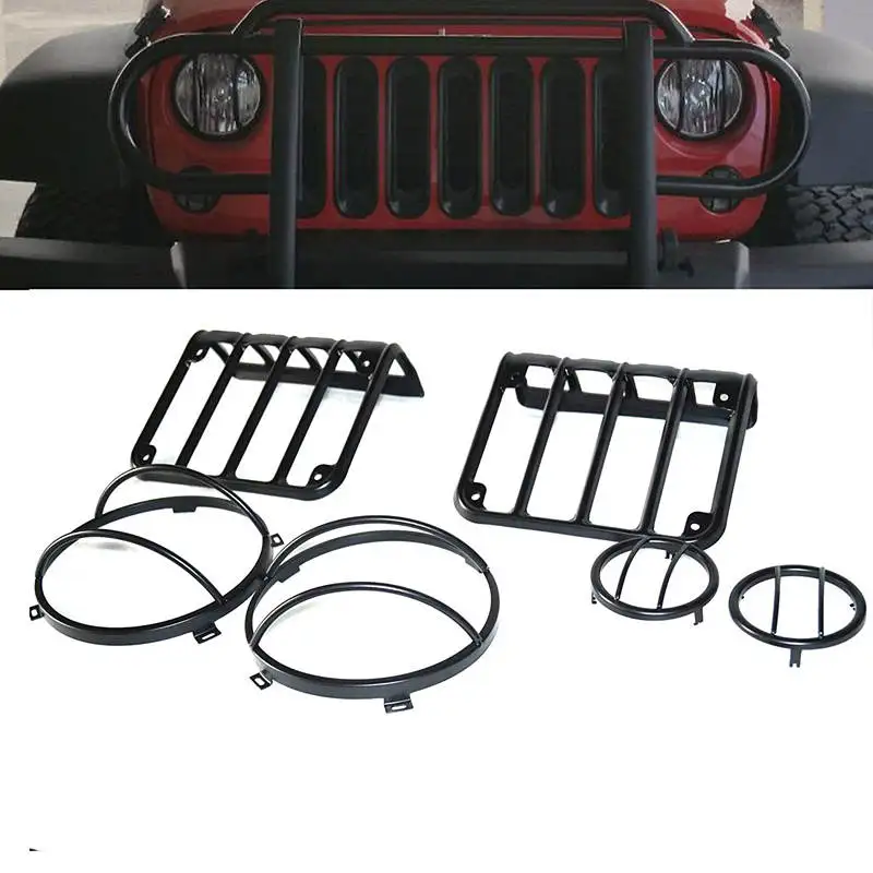

For Jeep Wrangler JK Black Light Guard Covers For 7inch Front Headlights Rear Taillight Front Turn signal Covers For Jeep JK JKU
