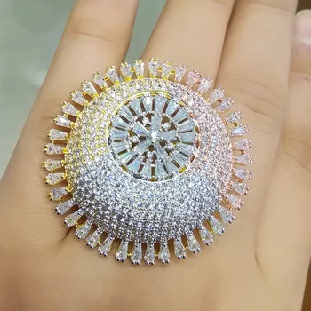 

missvikki Luxury 3 Tone Engagement Wedding Flower Rings for Women Bridal Cubic Zircon Dubai Accessories Finger Ring Jewelry 2019