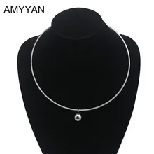 Европейский стиль, простой круглый шар, Подвеска для женщин, женская металлическая серебряная проволока, ожерелье-ошейник из нержавеющей стали