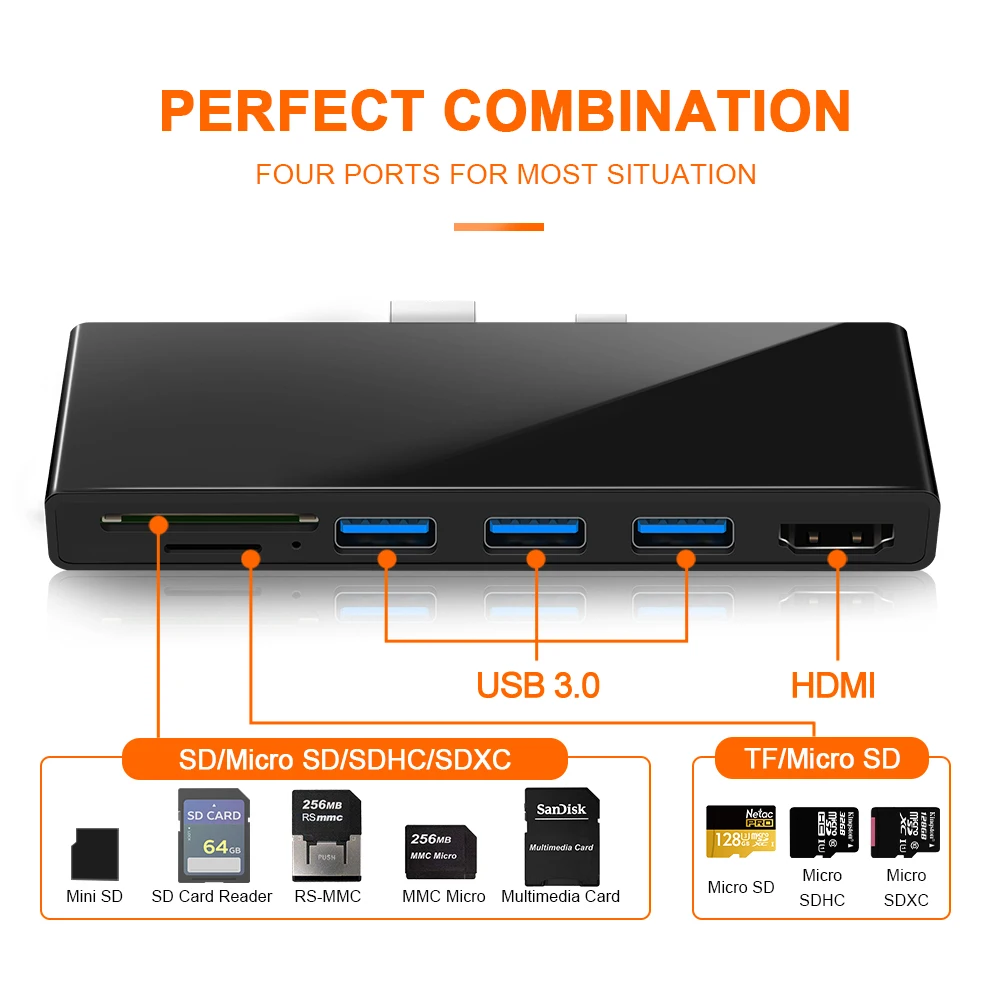 Цена Rocketek font b usb b font 3,0 кард ридер концентратор 4K HDMI 1000 Мбит с гигабитный Ethernet адаптер для SD TF micro SD microsoft Surface Pro 3 4 5 6