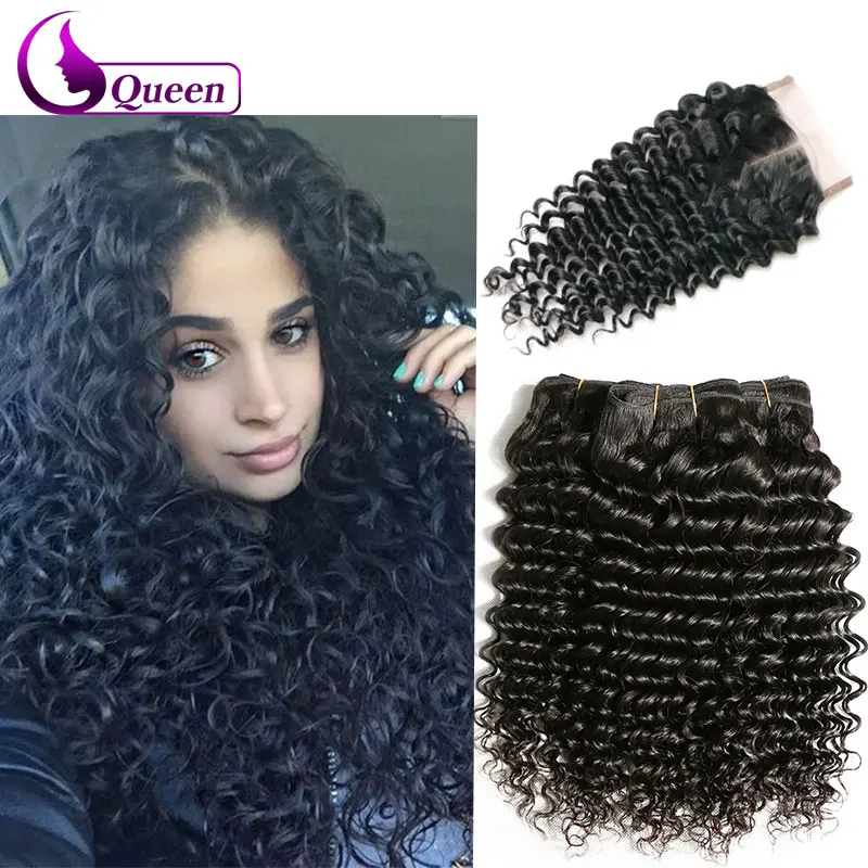 Brazilian Deep Wave With Closure Queen Hair Products With Closure Bundle Human Hair Extension Brazilian Virgin Hair With Closure