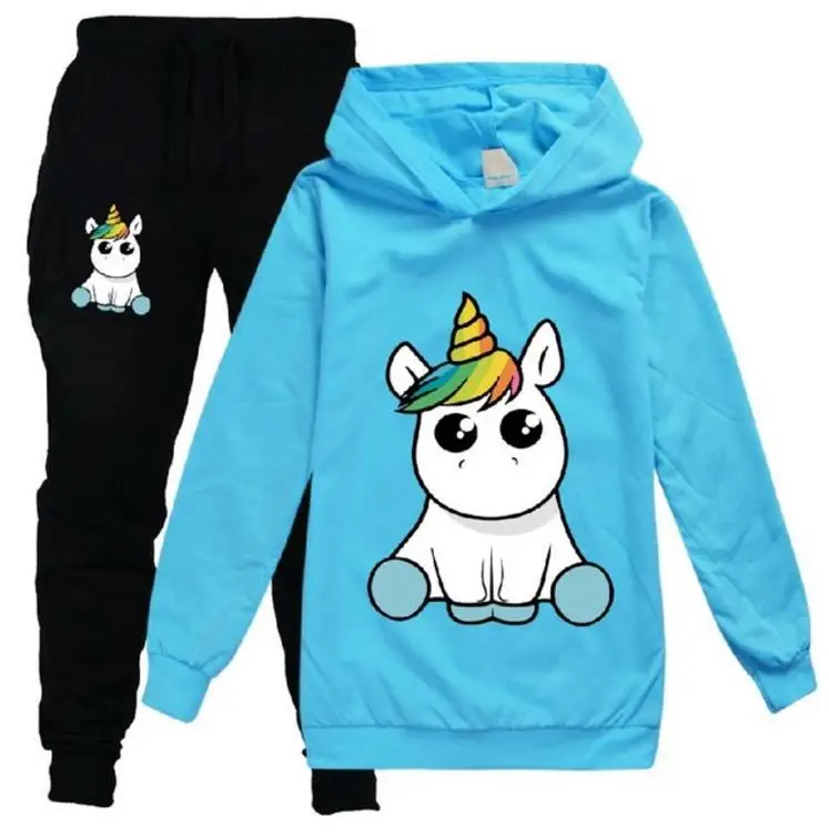 New Children's Set Children's Hoodies+ Pants 2 Pcs Tracksuit Boys And Girls Spring Autumn Unicorn Take Off Gesture Clothing Set - Цвет: style 17