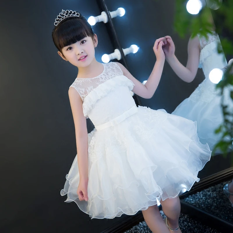 

2017New Girls Children White Color Wedding Birthday Formal Party Dress Kids Summer Fashion Princess Lace Ball Gown Pageant Dress
