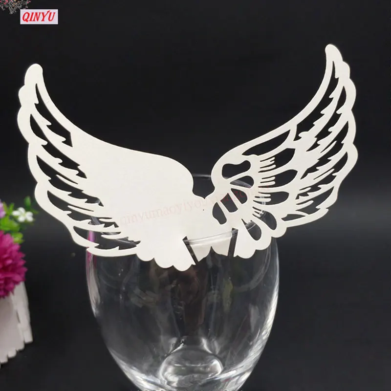 

100PCS Angel Wings Shaped Glass Cup Cards Child Birthday Couple Marriage Decorations Name Mark Card 6ZSH863-100