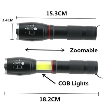 

Zoomable Led Flashlight 4000 Lumens CREE XML T6 Torch with COB Led Lantern Lamp with Magnet Design For Kids Women Men