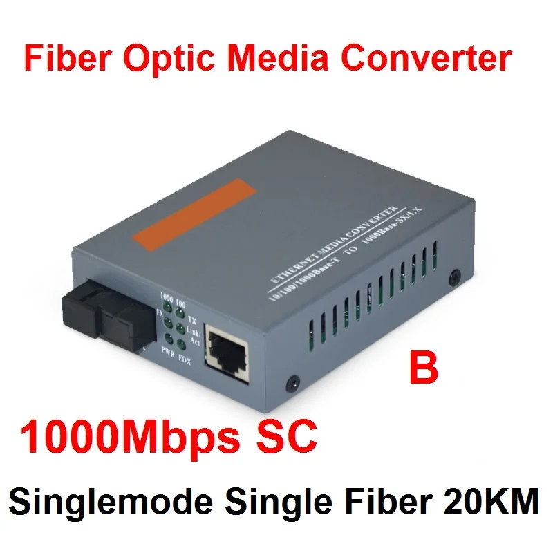 

Gigabit Fiber Optic Media Converter 1000Mbps Single Mode Single Fiber SC Port 20KM GS-03-20KM-B External Power Supply