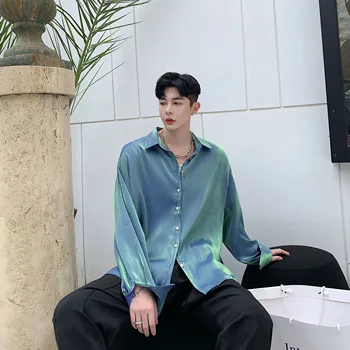 

Men Shining Long Sleeve Casual Shirts Male Women Streetwear Hip Hop Shirt Vintage Fashion Stage Show Clothes