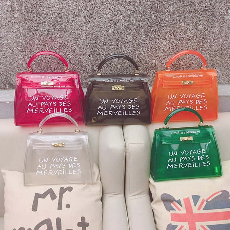 

Clear Transparent PVC Shoulder Bags Women Candy Color Women Jelly Bags letter Solid Color Handbags Large Capacity Crossbody Bag
