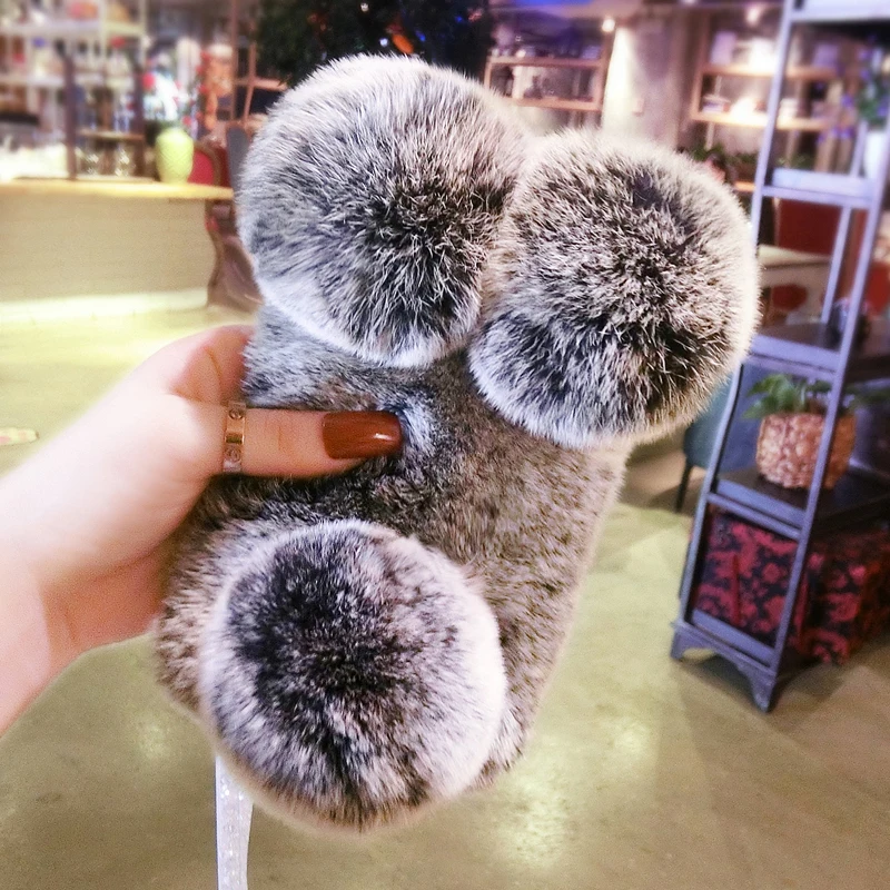 Hot 3D Panda Bear Real Rabbit Fur Ear Plush Furry Cases for Samsung Galaxy J3 J7 J5 2017 J530 J4 J6 Plus J8 2018 |