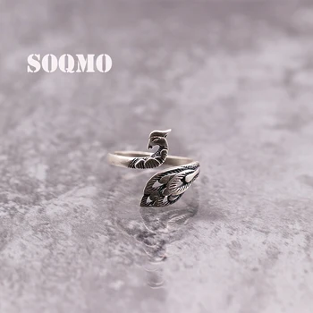 

SOQMO 990 Pure Silver Phoenix Peony Open Rings Women Mother Gifts Animal Ring Fashion Jewelry High Quality Bijoux SQM114