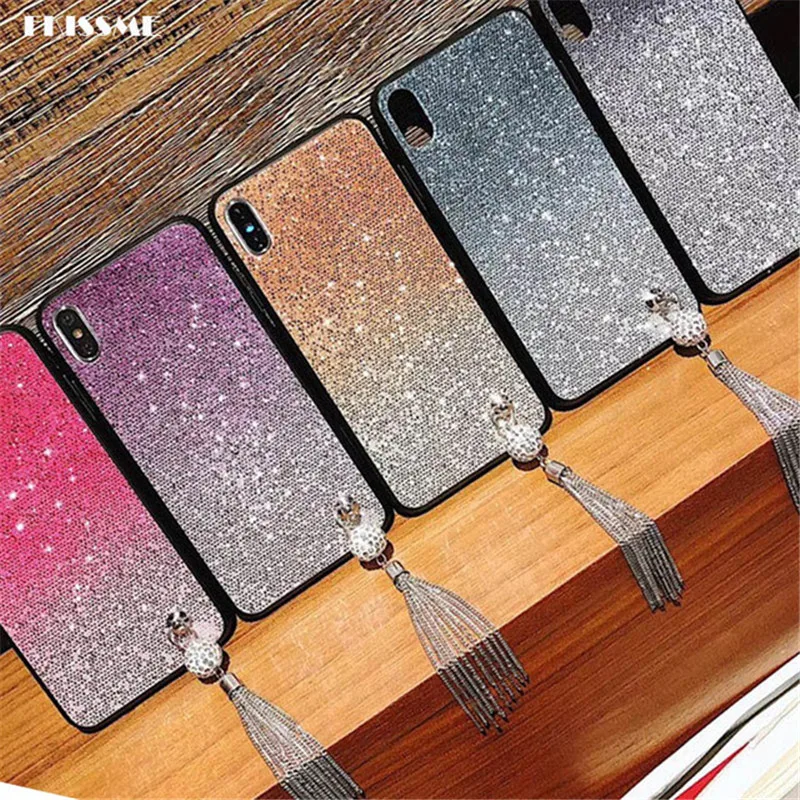

Luxury Glitter Sequins Tassel Pendant Case Cover for huawei Mate 20 Pro P20 Lite P10 Mate 10 Honor 10 9 8X 7X Nova 3 3I 2S Coque