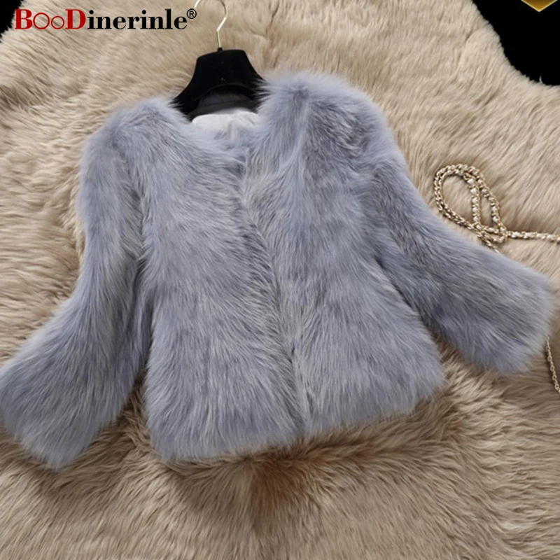 BOoDinerinle Furry Fur Coat Women's Winter Warm Nine Quarter Faux Fur ...