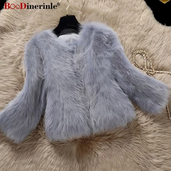 

BOoDinerinle Furry Fur Coat Women's Winter Warm Nine Quarter Faux Fur Outerwear Jackets Female Elegant Collarless Overcoat PC039