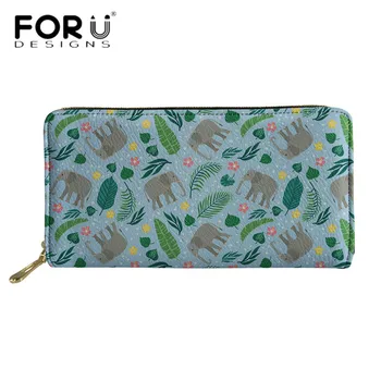 

FORUDESIGNS Long Wallet Women Purse Zen Elephant Party Print Leather Coin Purse Card Holder Wallets Lady Luxury Clutch Money Bag