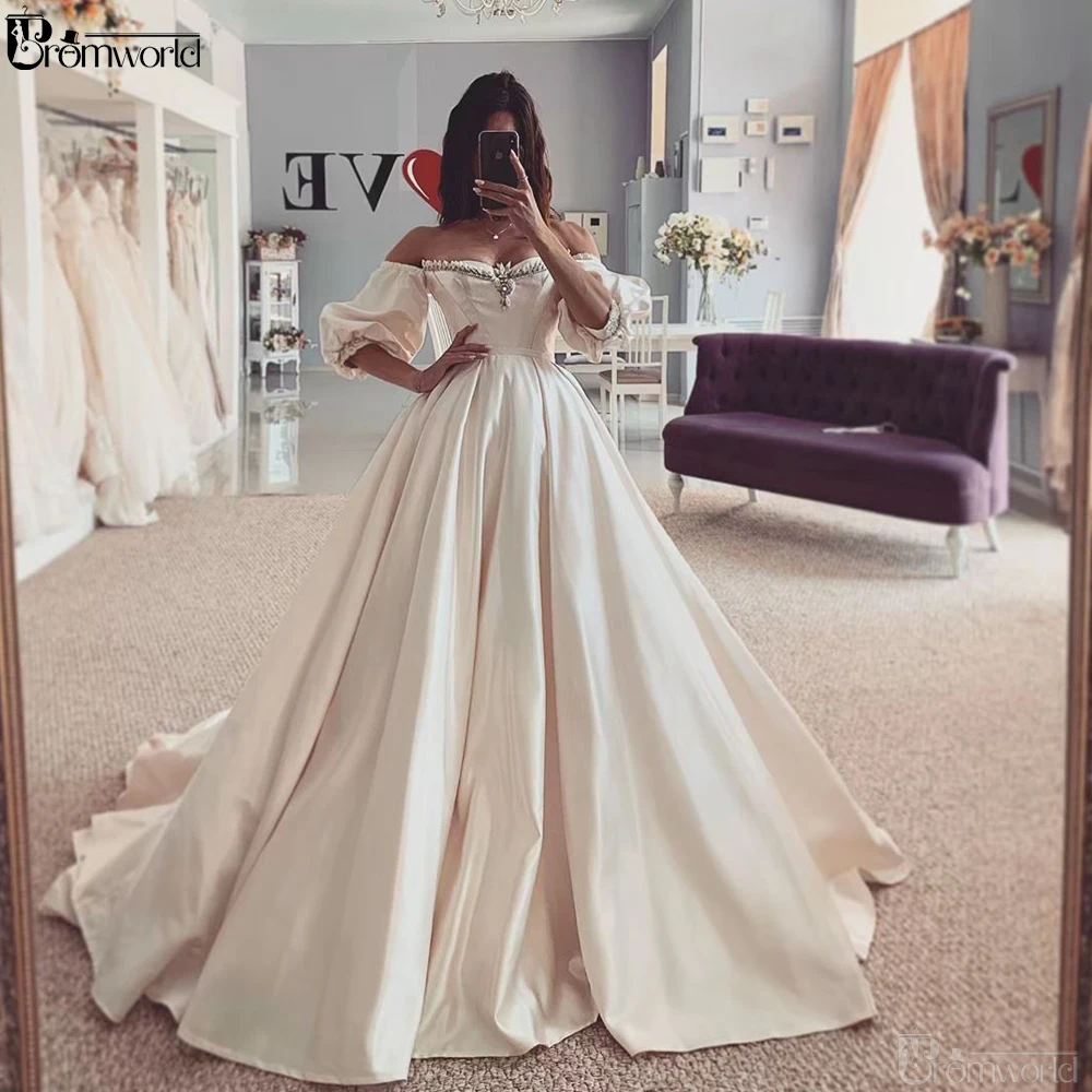 Vestido de novia Бохо Свадебное Платье милое с открытыми плечами Атласное Бальное платье Свадебные платья платье невесты